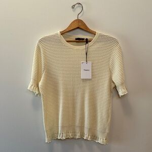 Theory Ivory Textured Short Sleeve Top